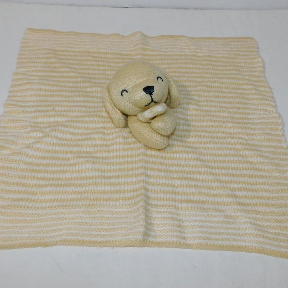 Carters Yellow White Knit Puppy Dog Security Blanket Baby Infant lovey nunu